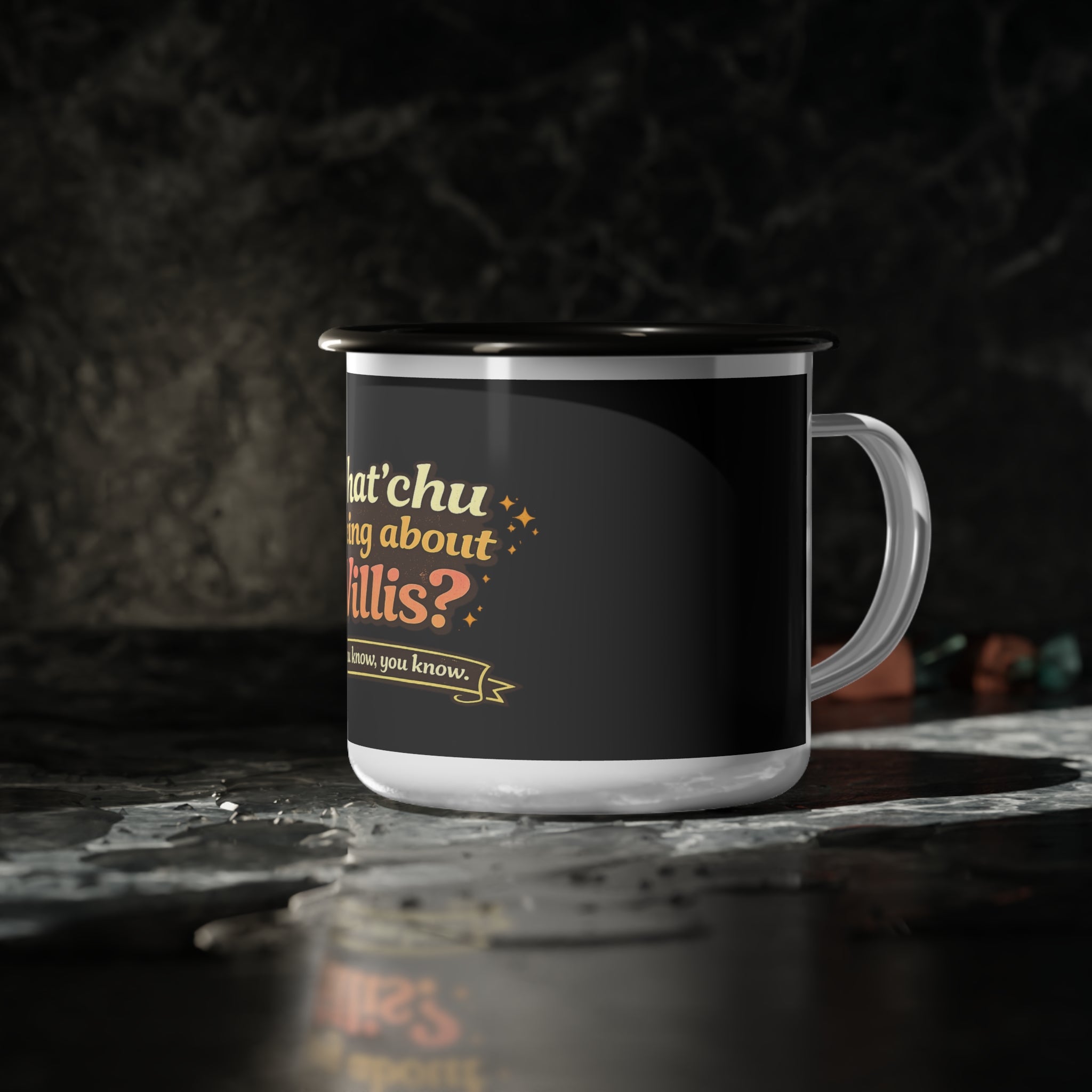 What'chu talking about Willis? Enamel Cup | Retro TV Quote