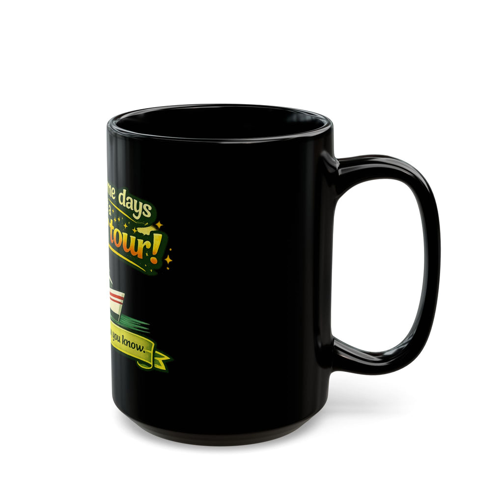 3 Hour Tour Boat Illustration Mug | Funny Cruise Saying on Black Mug
