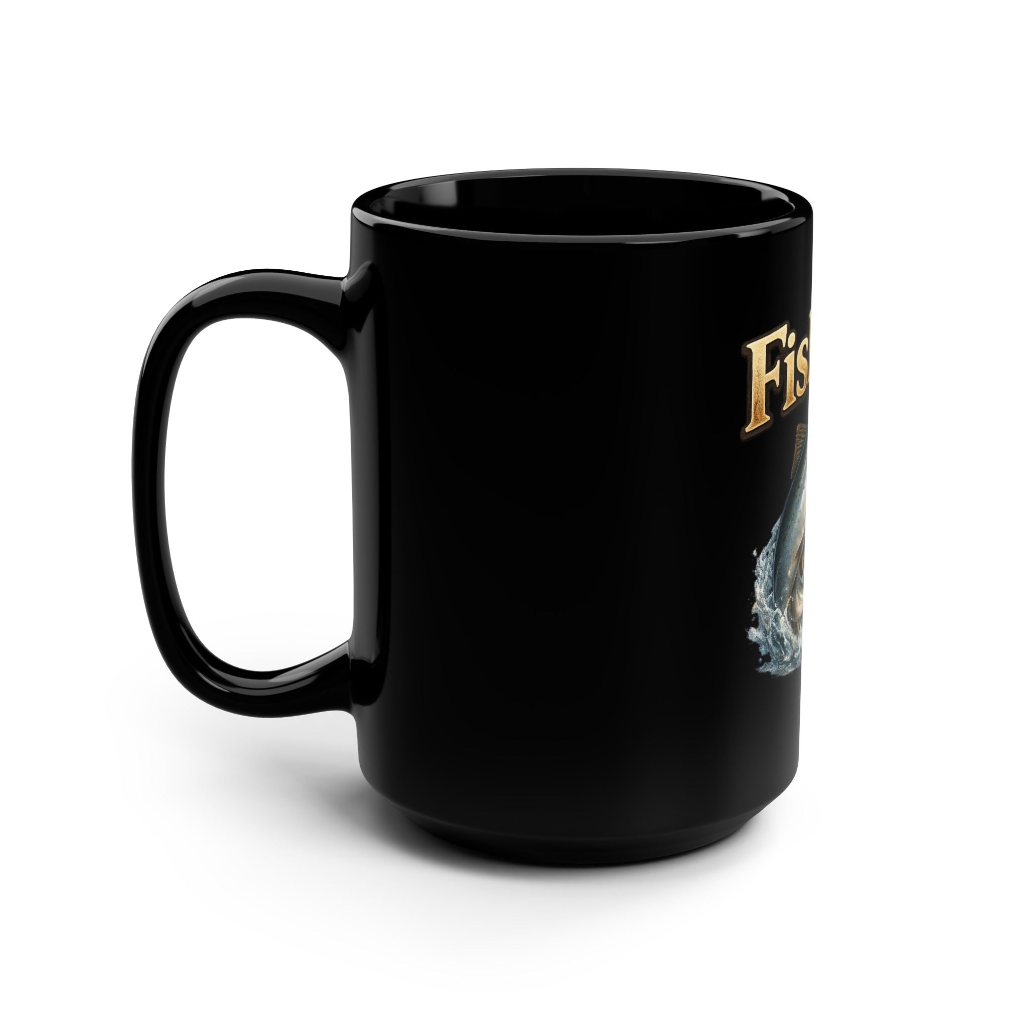 Fish On Mug | Black 15oz Ceramic Coffee Cup