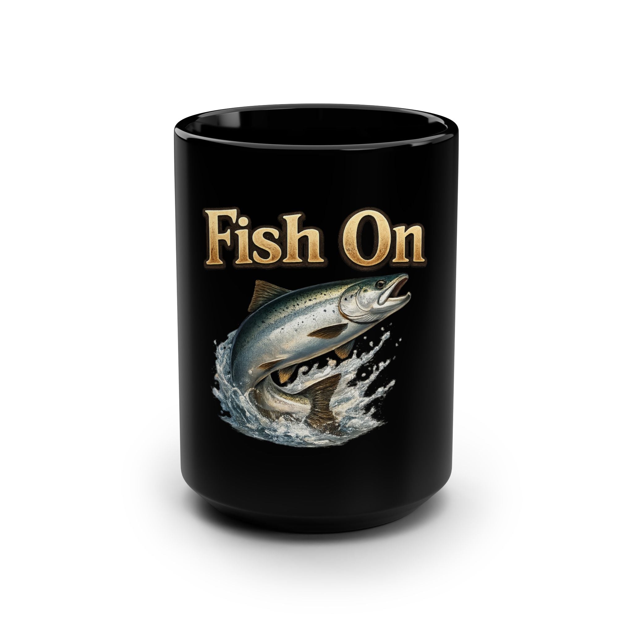 Fish On Mug | Black 15oz Ceramic Coffee Cup