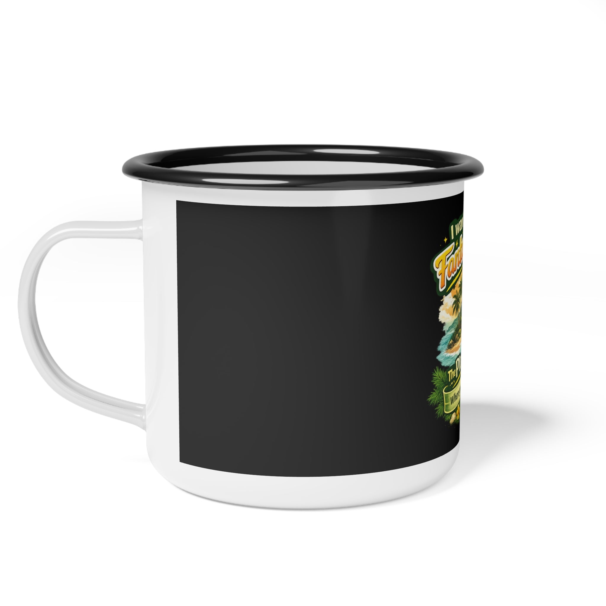 I Want My Fantasy Island enamel camp cup | vintage tropical plane design