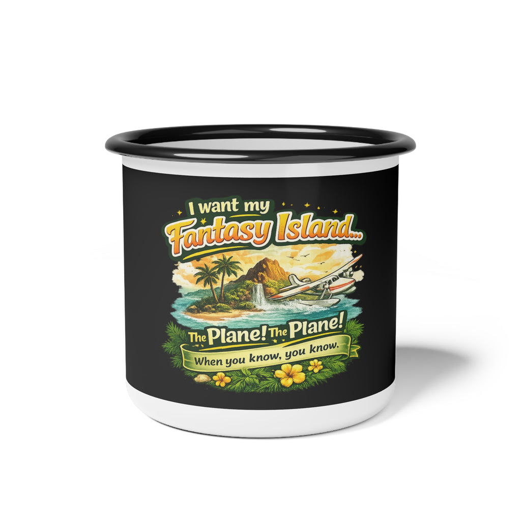 I Want My Fantasy Island enamel camp cup | vintage tropical plane design